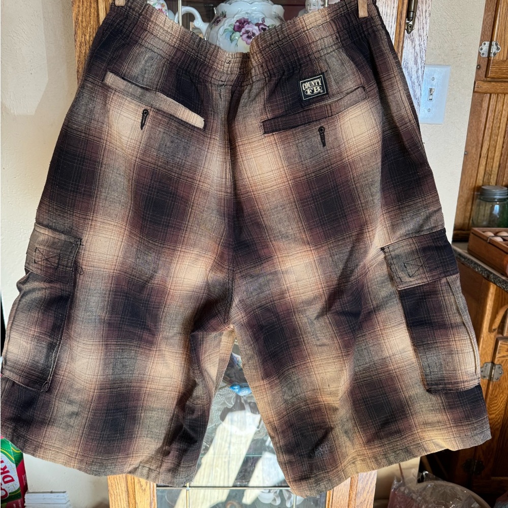 Plaid Cargo Shorts for Men - Brown and Black